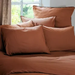 Linnea Taie d'oreiller PALACE pur coton lavé 65x65 cm uni marron terre cuite* Taie D'Oreiller