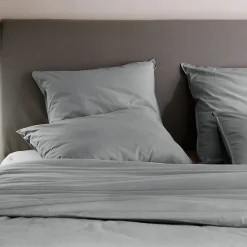 Taie d'oreiller PALACE pur coton lavé 50x70 cm uni gris acier>Linnea Sale