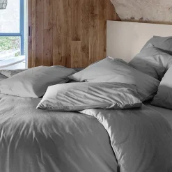 Taie d'oreiller PALACE pur coton lavé 50x70 cm uni gris acier><noscript><img width=