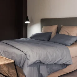 Taie d'oreiller PALACE pur coton lavé 50x70 cm uni gris acier><noscript><img width=