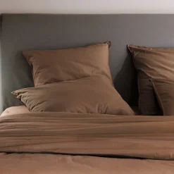 Linnea Taie d'oreiller PALACE pur coton lavé 65x65 cm uni marron cognac* Taie D'Oreiller