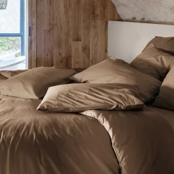 Linnea Taie d'oreiller PALACE pur coton lavé 65x65 cm uni marron cognac* Taie D'Oreiller
