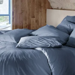 Linnea Taie d'oreiller PALACE pur coton lavé 50x70 cm uni bleu indigo* Taie D'Oreiller