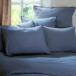 Linnea Taie d'oreiller PALACE pur coton lavé 50x70 cm uni bleu indigo* Taie D'Oreiller