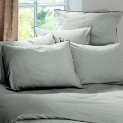 Linnea Taie d'oreiller PALACE pur coton lavé 65x65 cm uni vert lichen* Taie D'Oreiller