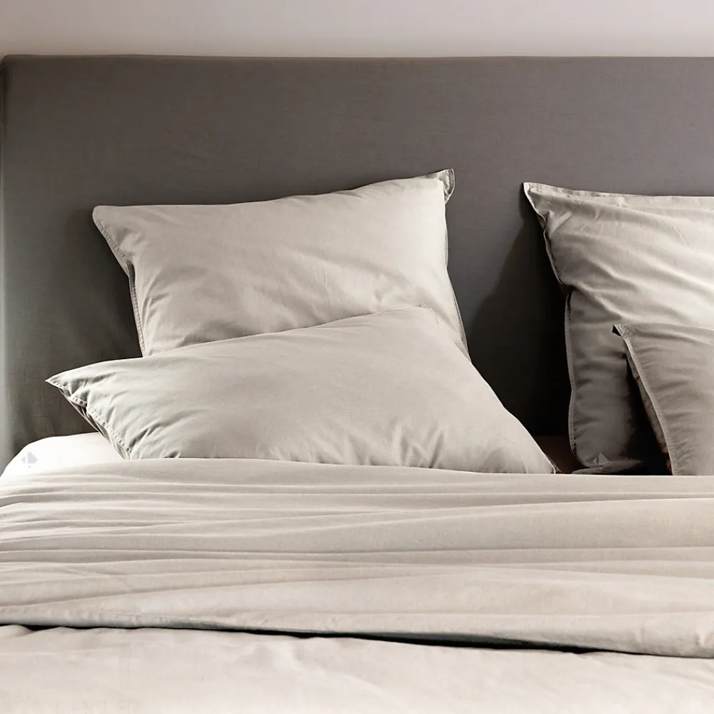 Taie d'oreiller PALACE pur coton lavé 50x70 cm uni beige nacre>Linnea Sale
