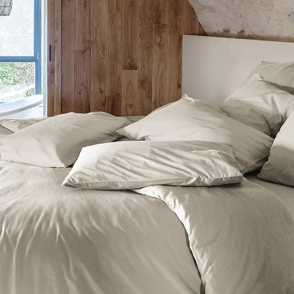 Taie d'oreiller PALACE pur coton lavé 50x70 cm uni beige nacre>Linnea Sale