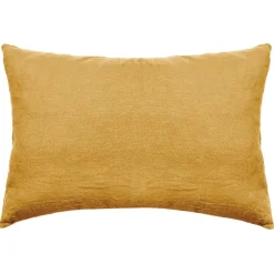 Linnea Taie d'oreiller PALACE pur coton lavé 50x70 cm uni jaune curry* Taie D'Oreiller