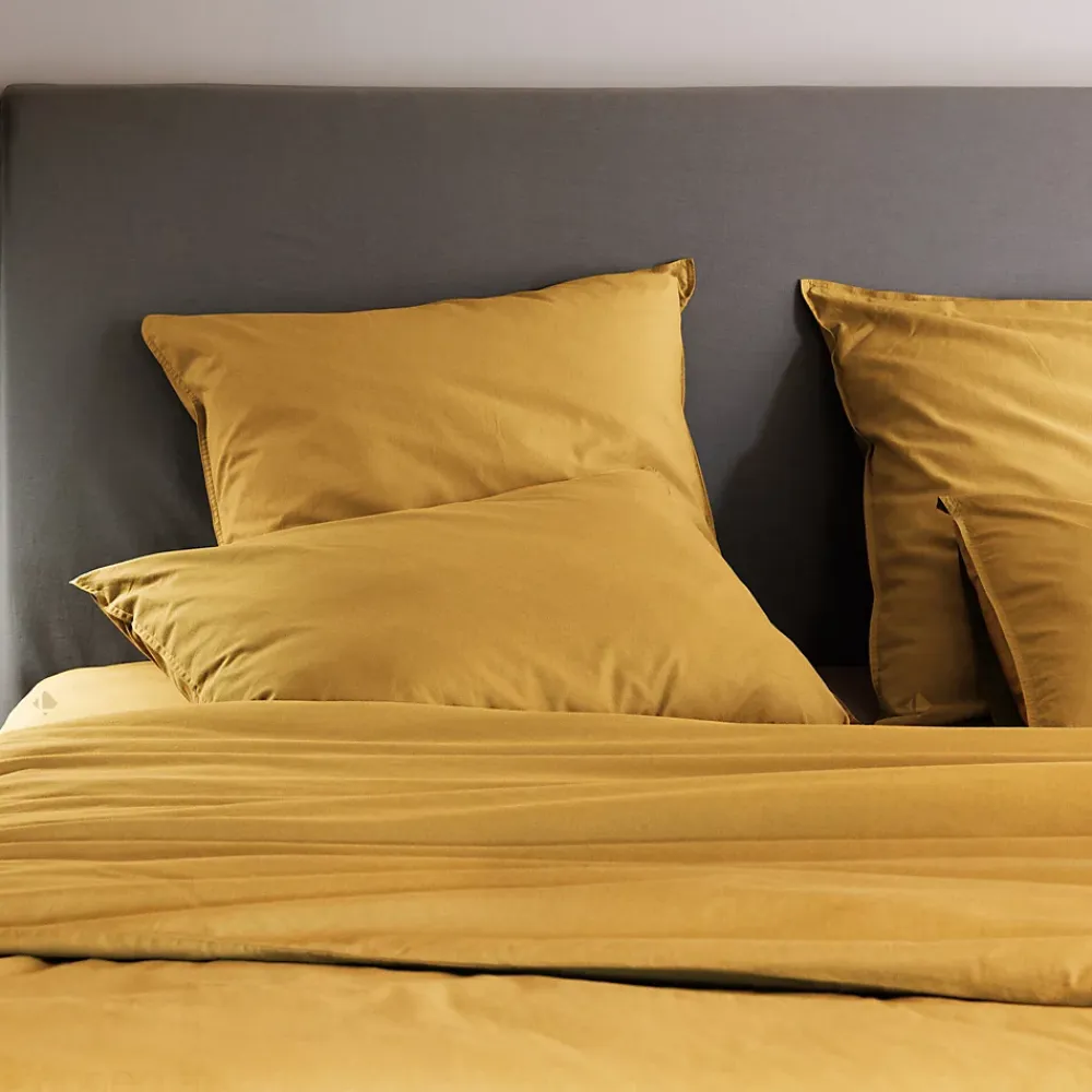 Linnea Taie d'oreiller PALACE pur coton lavé 50x70 cm uni jaune curry* Taie D'Oreiller