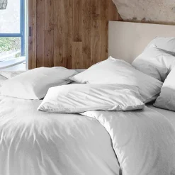 Taie d'oreiller PALACE pur coton lavé 65x65 cm uni blanc neige><noscript><img width=