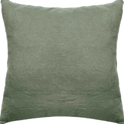 Taie d'oreiller PALACE pur coton lavé 65x65 cm uni vert mousse>Linnea Clearance