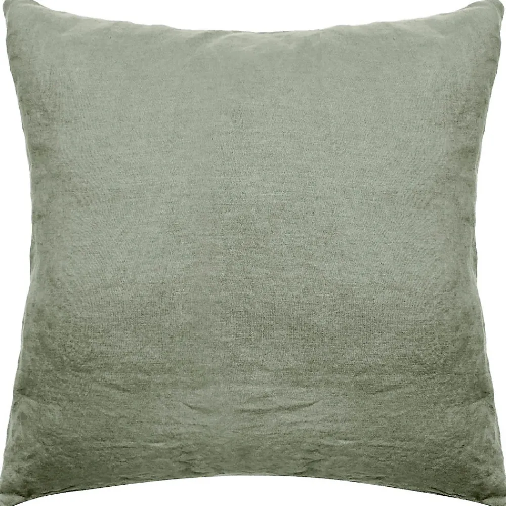 Taie d'oreiller PALACE pur coton lavé 65x65 cm uni vert sauge>Linnea Online