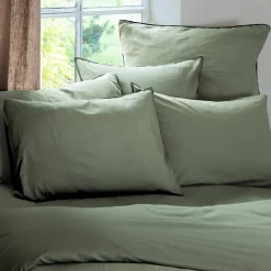 Linnea Taie d'oreiller PALACE pur coton lavé 50x70 cm uni vert mousse* Taie D'Oreiller