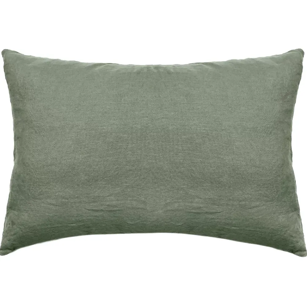 Linnea Taie d'oreiller PALACE pur coton lavé 50x70 cm uni vert mousse* Taie D'Oreiller