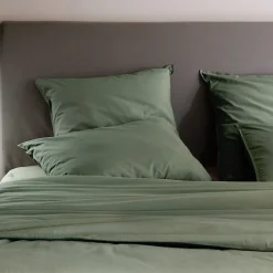 Linnea Taie d'oreiller PALACE pur coton lavé 50x70 cm uni vert mousse* Taie D'Oreiller