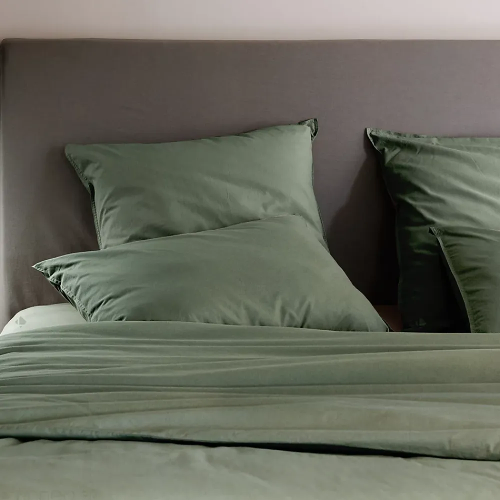 Linnea Taie d'oreiller PALACE pur coton lavé 50x70 cm uni vert mousse* Taie D'Oreiller