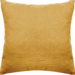 Linnea Taie d'oreiller PALACE pur coton lavé 65x65 cm uni jaune curry* Taie D'Oreiller