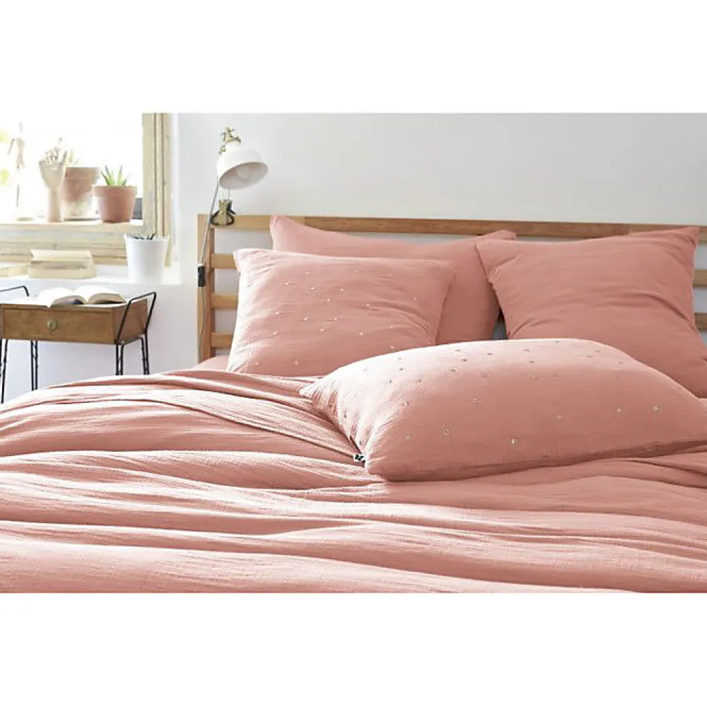 Taie d'oreiller Pois Doré Déco "Gaïa Chic" 60 x 60 cm & 50 x 70 cm "Gaze de Coton" - Gaïa Chic Rose Pêche - 60 x 60 cm>L'Effet Papillon Outlet