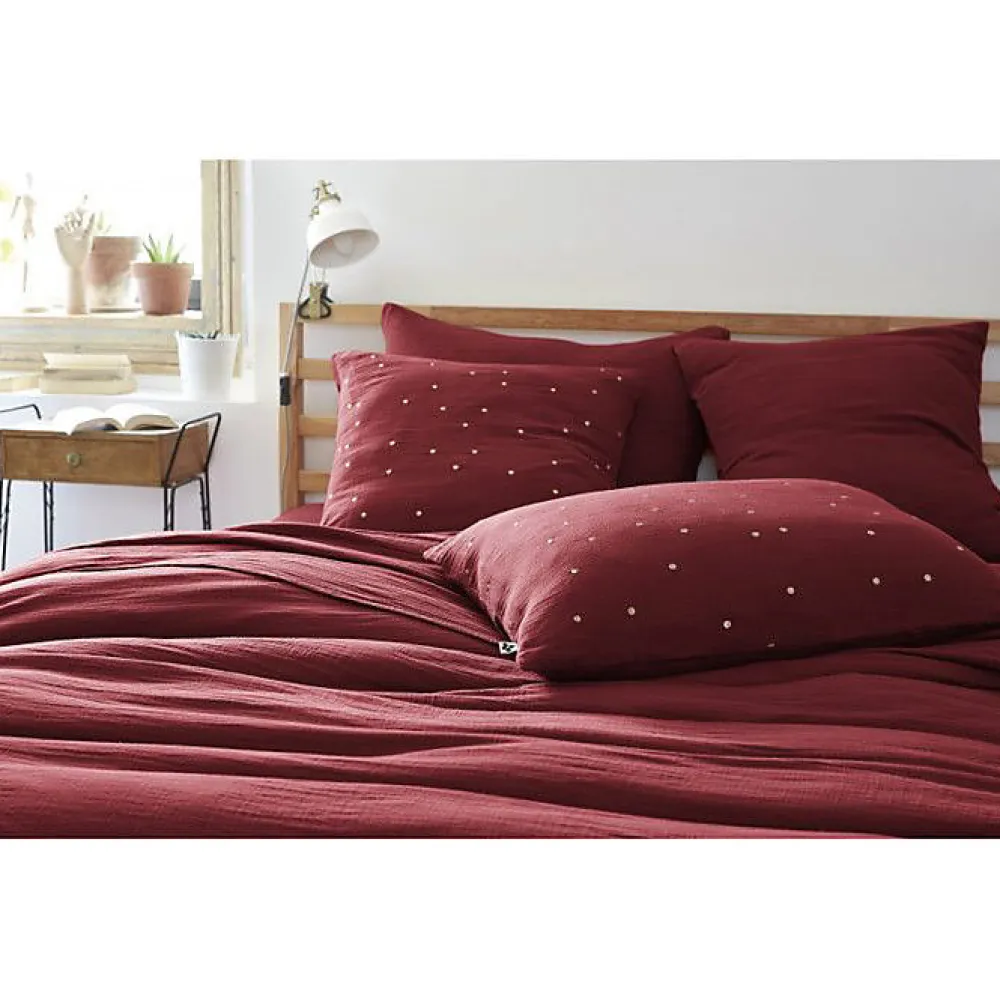 Taie d'oreiller Pois Doré Déco "Gaïa Chic" 60 x 60 cm & 50 x 70 cm "Gaze de Coton" - Gaïa Chic Lie de vin - 50 x 70 cm>L'Effet Papillon Sale