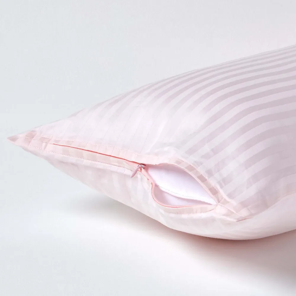 Taie d'oreiller rose satin rayé en coton égyptien 330 fils, 40x80 cm ->Homescapes Outlet