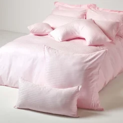 Taie d'oreiller rose satin rayé en coton égyptien 330 fils, 40x80 cm -><noscript><img width=