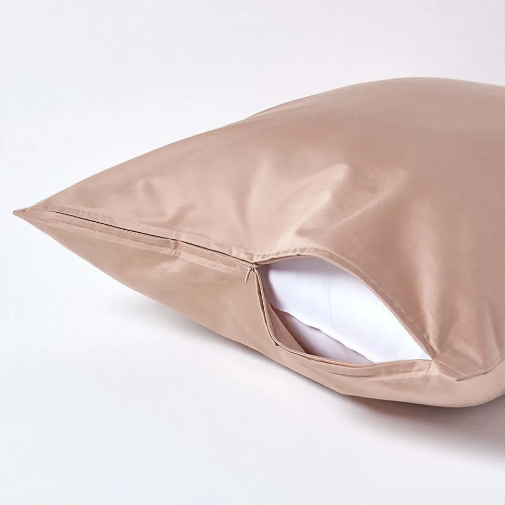 Taie d'oreiller taupe en satin de coton égyptien 1000 fils, 60x60 cm ->Homescapes Hot