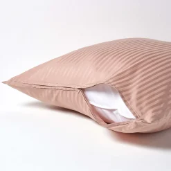 Taie d'oreiller taupe satin rayé en coton égyptien 330 fils, 80x80 cm -><noscript><img width=