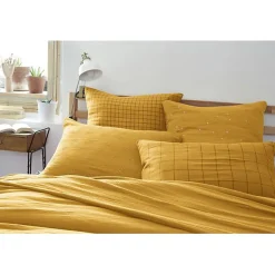 L'Effet Papillon Taie d'oreiller Tissé-teint grands carreaux Déco "Gaïa Match" 60 x 60 cm & 50 x 70 cm "Gaze de Coton" - Gaïa Match Safran - 60 x 6* Taie D'Oreiller