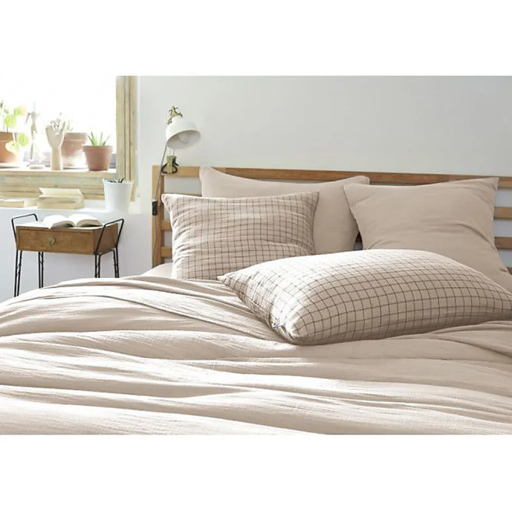 Taie d'oreiller Tissé-teint petits carreaux Déco "Gaïa Mix" 60 x 60 cm & 50 x 70 cm "Gaze de Coton" - Gaïa Mix Pampa - 60 x 60 cm>L'Effet Papillon Discount