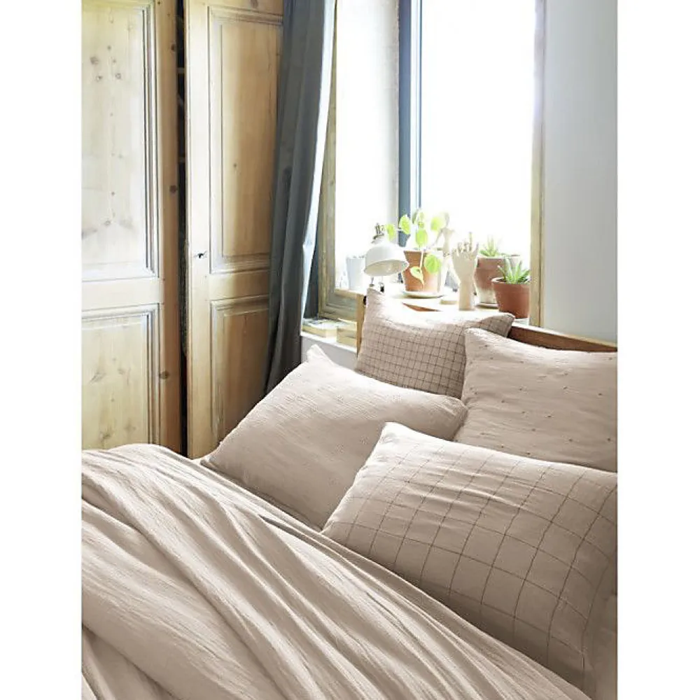 Taie d'oreiller Tissé-teint petits carreaux Déco "Gaïa Mix" 60 x 60 cm & 50 x 70 cm "Gaze de Coton" - Gaïa Mix Pampa - 60 x 60 cm>L'Effet Papillon Discount