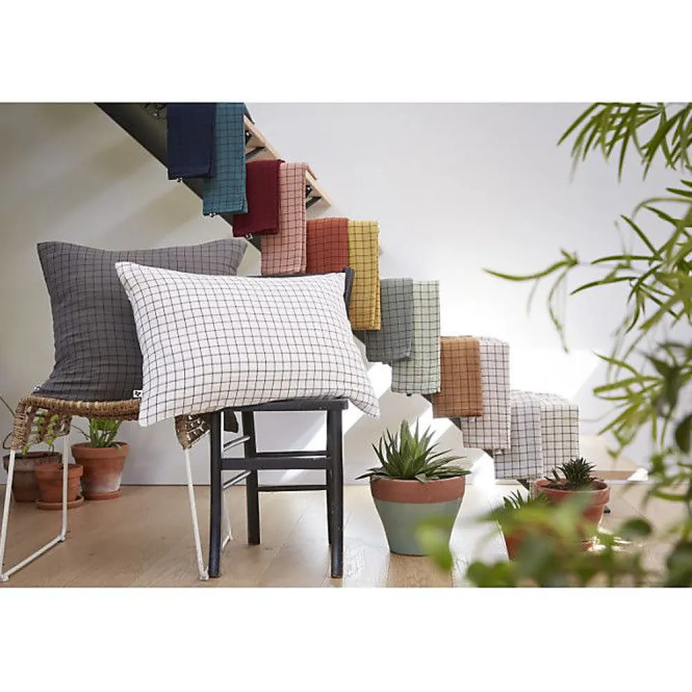Taie d'oreiller Tissé-teint petits carreaux Déco "Gaïa Mix" 60 x 60 cm & 50 x 70 cm "Gaze de Coton" - Gaïa Mix Pampa - 60 x 60 cm>L'Effet Papillon Discount