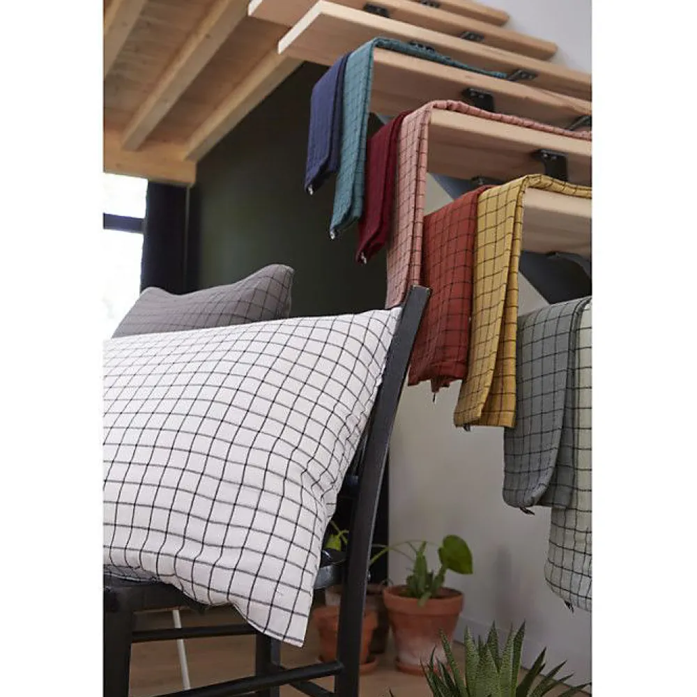 Taie d'oreiller Tissé-teint petits carreaux Déco "Gaïa Mix" 60 x 60 cm & 50 x 70 cm "Gaze de Coton" - Gaïa Mix Pampa - 60 x 60 cm>L'Effet Papillon Discount