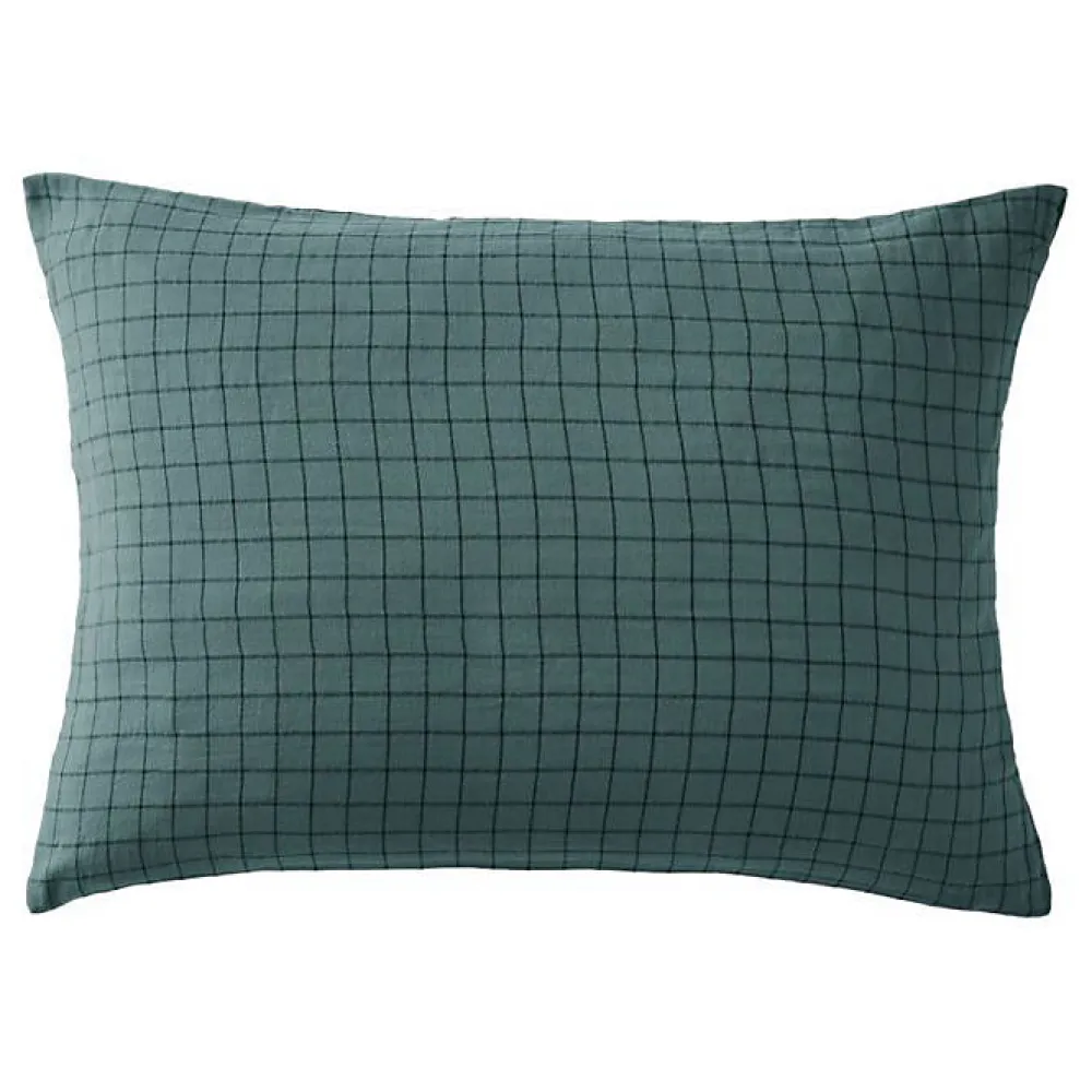 Taie d'oreiller Tissé-teint petits carreaux Déco "Gaïa Mix" 60 x 60 cm & 50 x 70 cm "Gaze de Coton" - Gaïa Mix Canard - 50 x 70 cm>L'Effet Papillon