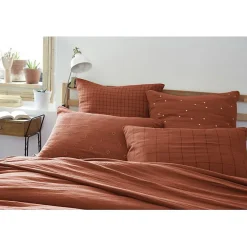 L'Effet Papillon Taie d'oreiller Tissé-teint petits carreaux Déco "Gaïa Mix" 60 x 60 cm & 50 x 70 cm "Gaze de Coton" - Gaïa Mix Terracotta - 50 x 7* Taie D'Oreiller
