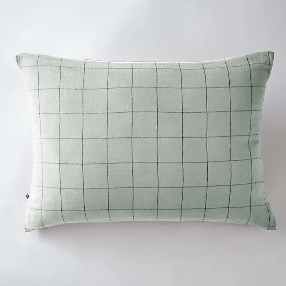 L'Effet Papillon Taie d'oreiller Tissé-teint grands carreaux Déco "Gaïa Match" 60 x 60 cm & 50 x 70 cm "Gaze de Coton" - Gaïa Match Eucalyptus - 50* Taie D'Oreiller