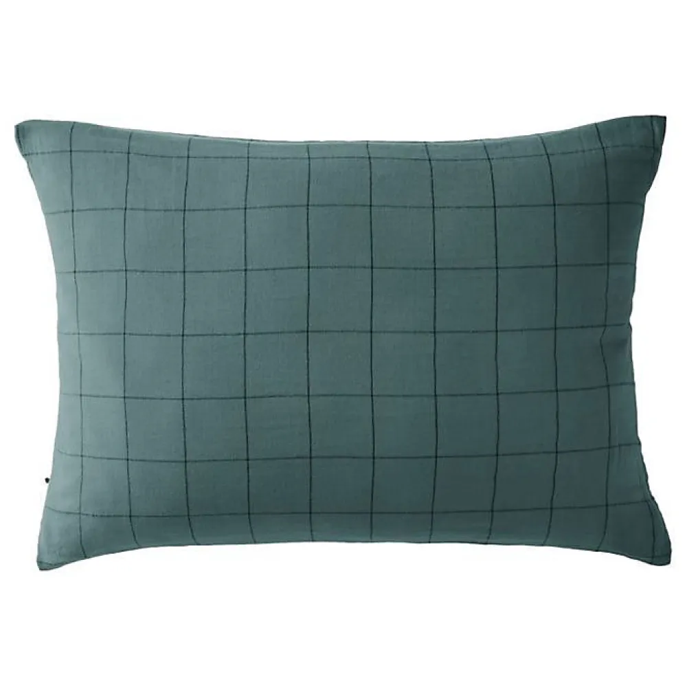 Taie d'oreiller Tissé-teint grands carreaux Déco "Gaïa Match" 60 x 60 cm & 50 x 70 cm "Gaze de Coton" - Gaïa Match Canard - 50 x 7>L'Effet Papillon Outlet