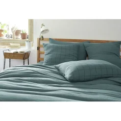 Taie d'oreiller Tissé-teint grands carreaux Déco "Gaïa Match" 60 x 60 cm & 50 x 70 cm "Gaze de Coton" - Gaïa Match Canard - 50 x 7>L'Effet Papillon Outlet