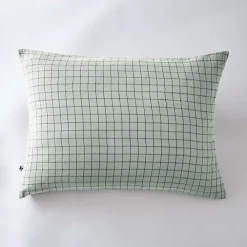 L'Effet Papillon Taie d'oreiller Tissé-teint petits carreaux Déco "Gaïa Mix" 60 x 60 cm & 50 x 70 cm "Gaze de Coton" - Gaïa Mix Eucalyptus - 50 x 7* Taie D'Oreiller