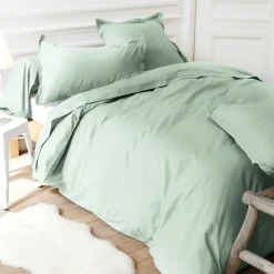 Taie d'oreiller uni 65x65 cm coton ALTO vert fleur d'amandier>Linnea Discount