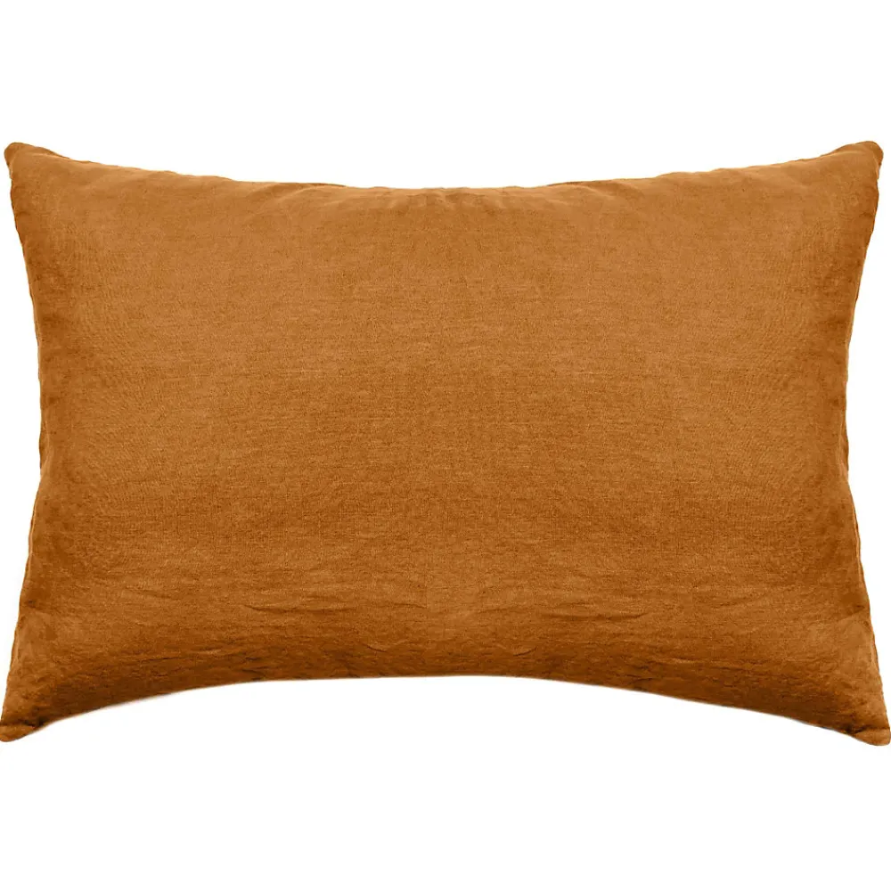 Taie d'oreiller uni 50x70 cm lin lavé froissé SONATE orange Terracotta>Linnea Sale