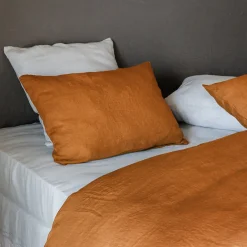 Taie d'oreiller uni 50x70 cm lin lavé froissé SONATE orange Terracotta>Linnea Sale