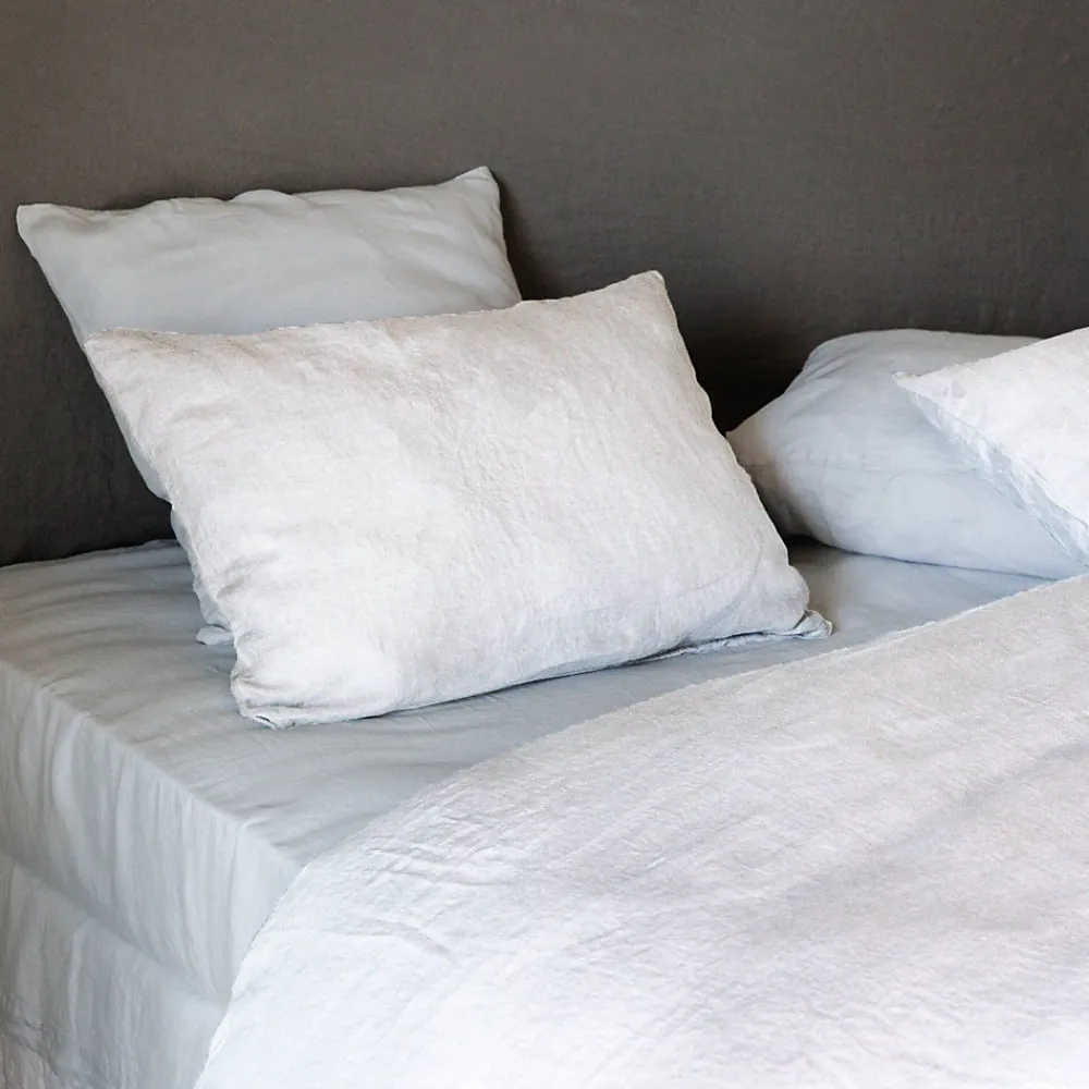 Taie d'oreiller uni 50x70 cm lin lavé froissé SONATE blanc Neige>Linnea Hot