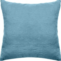 Taie d'oreiller uni 65X65 cm lin lavé froissé SONATE bleu Topaze>Linnea Hot