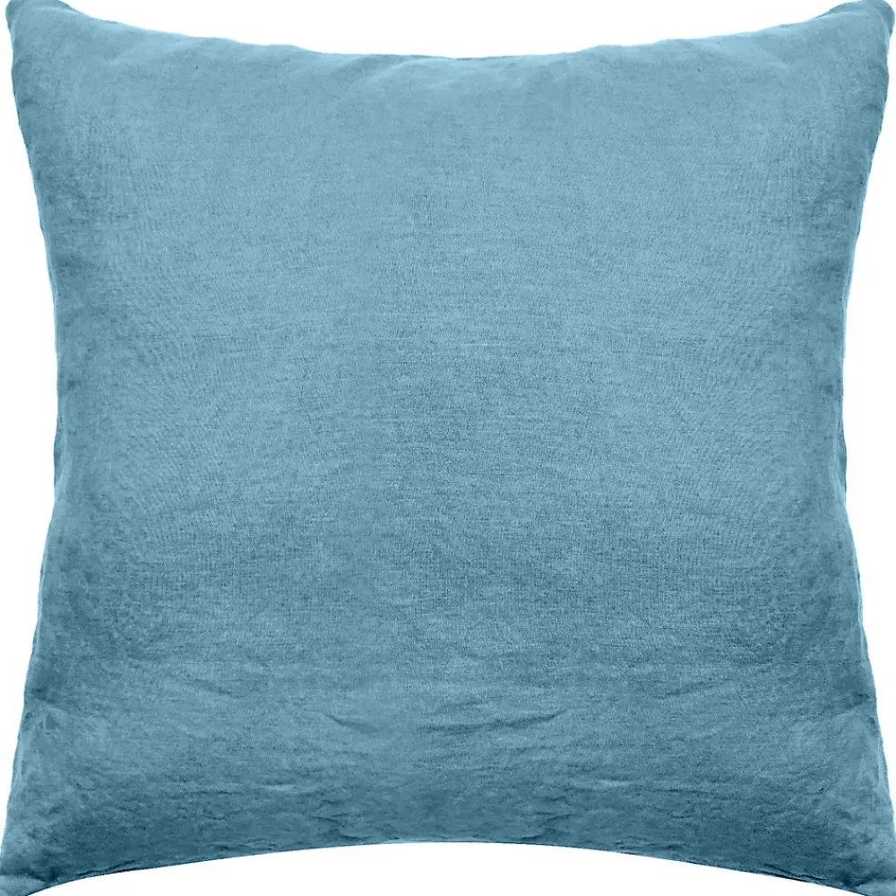 Taie d'oreiller uni 65X65 cm lin lavé froissé SONATE bleu Topaze>Linnea Hot