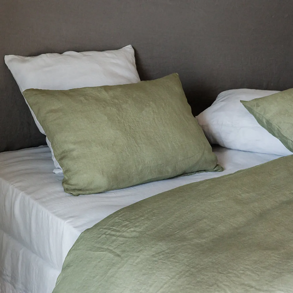 Taie d'oreiller uni 50x70 cm lin lavé froissé SONATE vert Sauge>Linnea Best