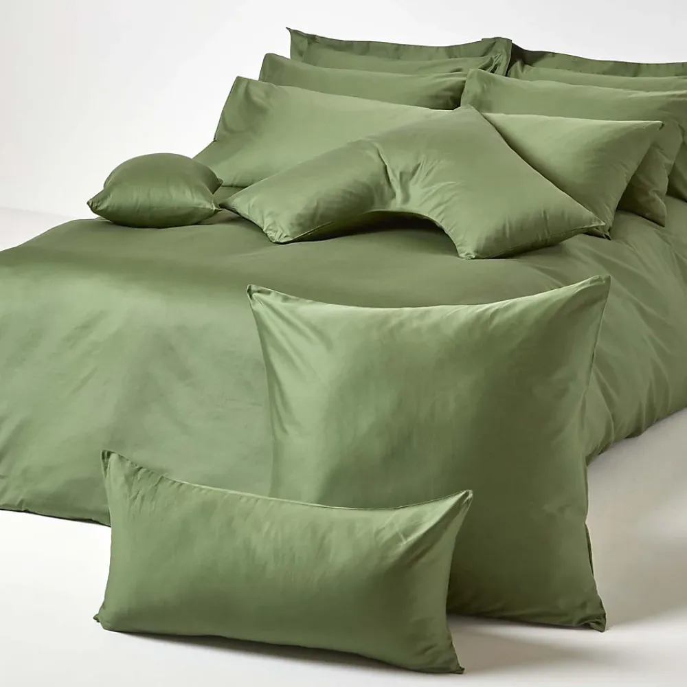 Homescapes Taie d'oreiller vert mousse en coton égyptien bio 400 fils, 40x40 cm -* Taie D'Oreiller