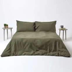 Homescapes Taie d'oreiller vert mousse en lin lavé, 50x75 cm -* Taie D'Oreiller