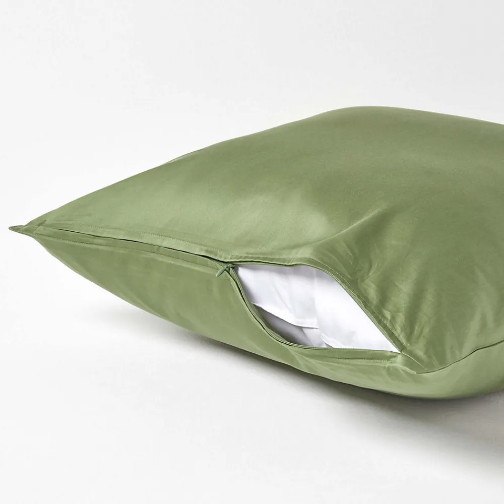 Taie d'oreiller vert mousse en coton égyptien bio 400 fils, 60x60 cm ->Homescapes Hot