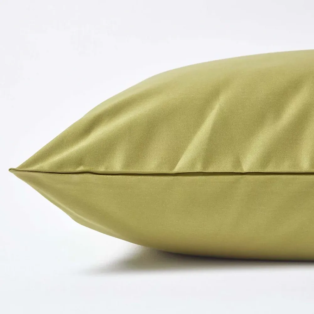 Homescapes Taie d'oreiller vert olive en satin de coton égyptien 1000 fils, 40x80 cm -* Taie D'Oreiller