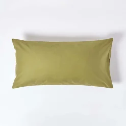 Taie d'oreiller vert olive en satin de coton égyptien 1000 fils, 50x90 cm ->Homescapes Best